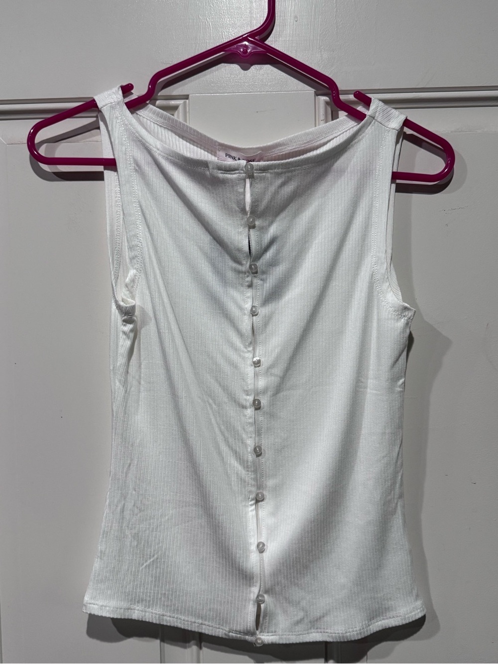 Pink Rose White Ribbed Button-Front Tank - Picture 4 of 7